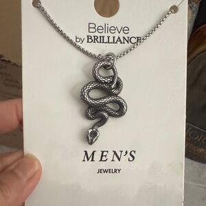 Believe by Brilliance Men's Snake Pendant Necklace - Silver